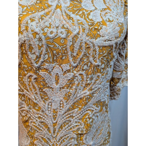 Solitaire Yellow Floral‎ S Boho Cottagecore Sweet Lace Blouse Top 3/4 Sleeve Top - Picture 6 of 9